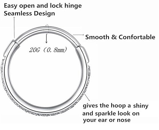 Titanium Micro Gem Hinged Nose Hoop 8mm